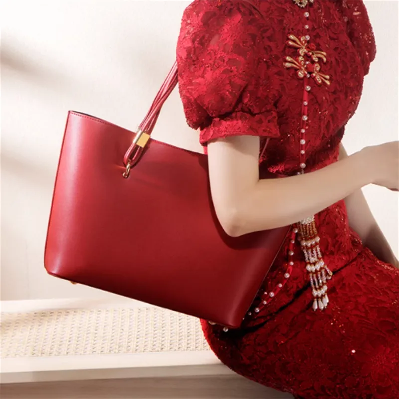 HACIN PU Handbag Shoulder Bag Regular Women's Black/Red-2