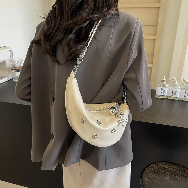 HACIN PU Shoulder Bag, Crossbody Bag Regular Women's Ecru/Silver/Black-2