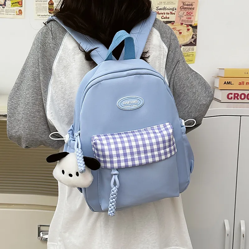HACIN Nylon Backpack Regular Women's White/Black/Yellow/Green/Blue-16