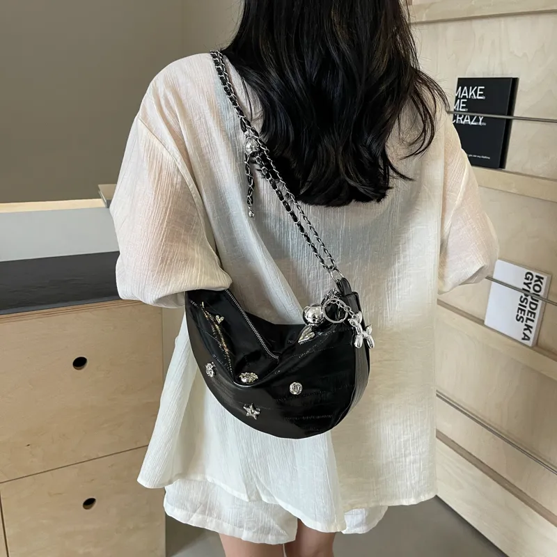 HACIN PU Shoulder Bag, Crossbody Bag Regular Women's Ecru/Silver/Black-11