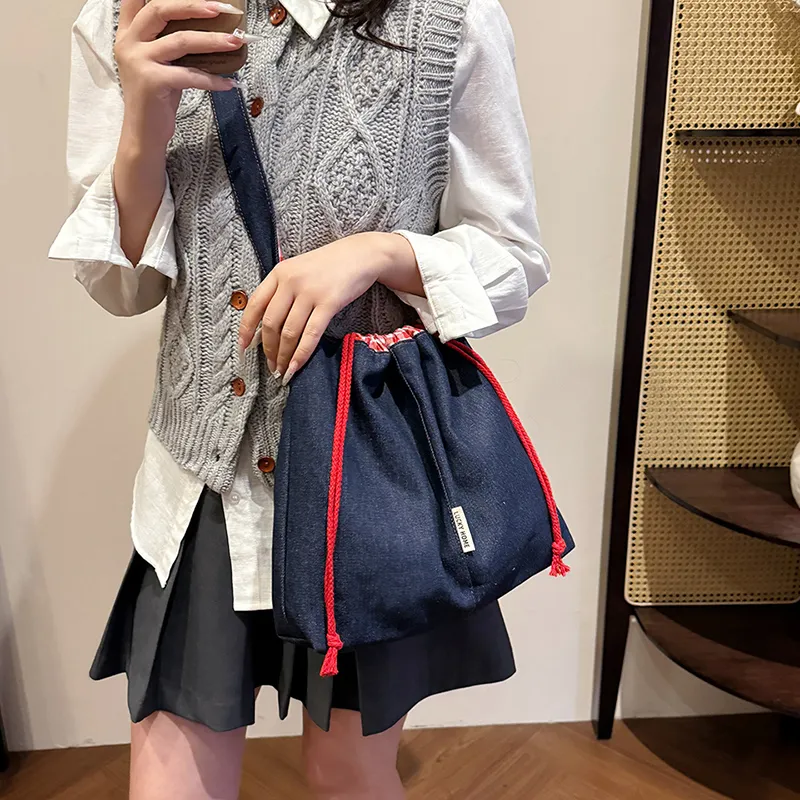 HACIN Denim Shoulder Bag Women's Red/Blue-7