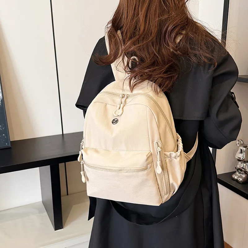 HACIN Oxford Backpack Women's Ivory/Black/Mint Green/Dusty Pink-2