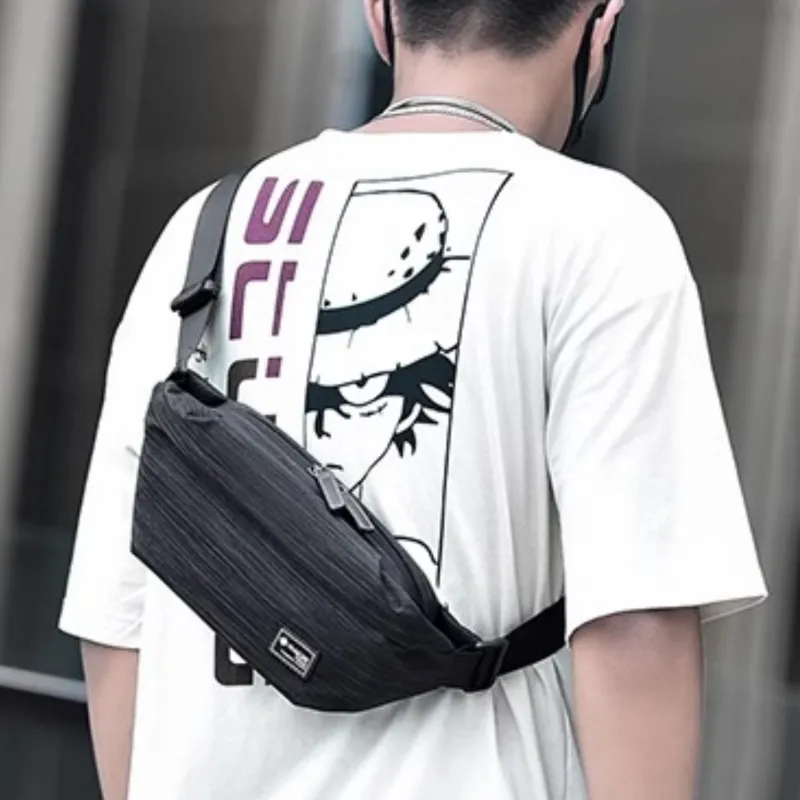 HACIN Oxford Fanny Pack Shoulder Bag Crossbody Bag Regular Men's Black/Stripes Black/Camouflage Black-5