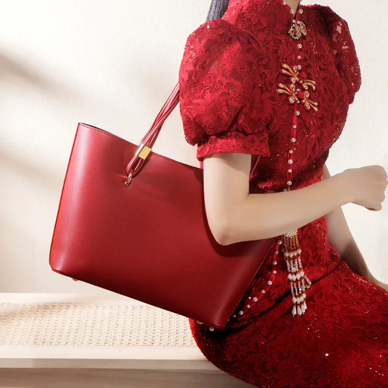 HACIN Synthetic Leather Shoulder Bag Women's Red-3