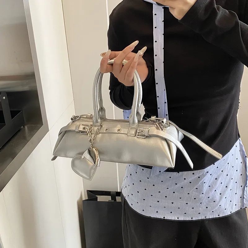 HACIN PU Crossbody Handbag, Shoulder Bag Women's Ecru/Silver/Black/Pink-5