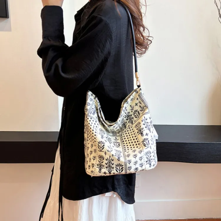 HACIN Nylon Fabric Portable Crossbody Bag Shoulder Bag Women's White/Black-2