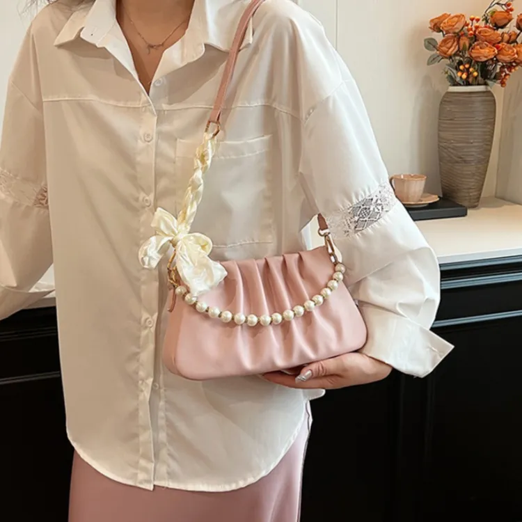 HACIN PU Shoulder Bag Women's White/Ecru/Black/Green/Pink-16