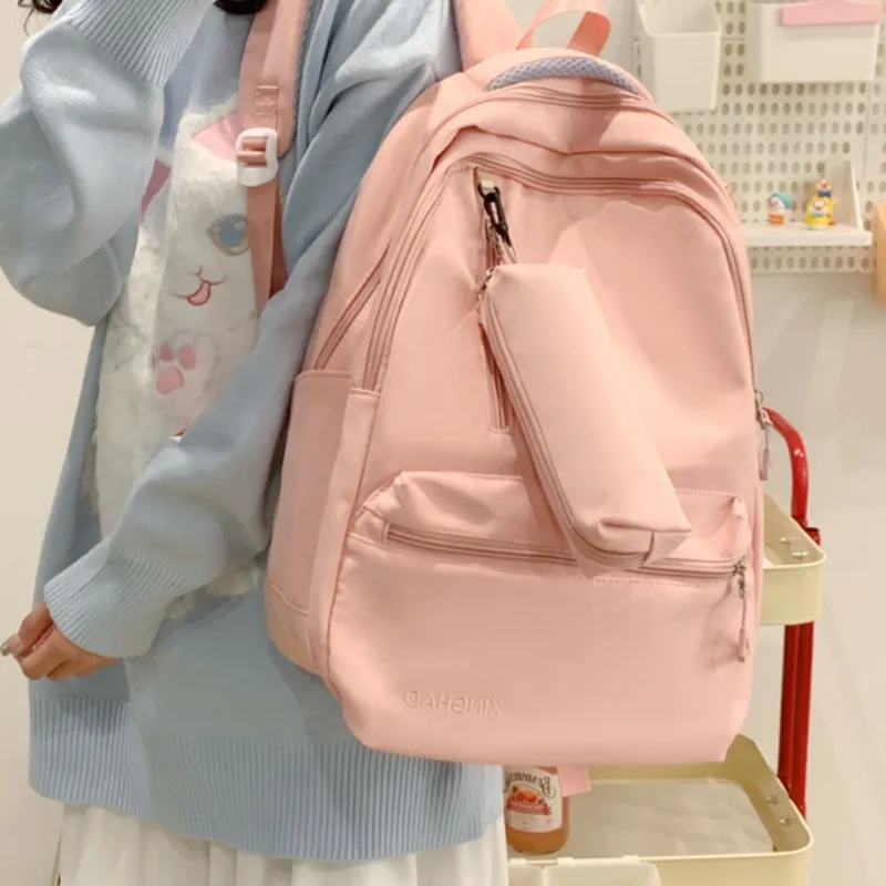 HACIN Nylon Backpack Regular Women's Pink/Green/Blue/Black-1