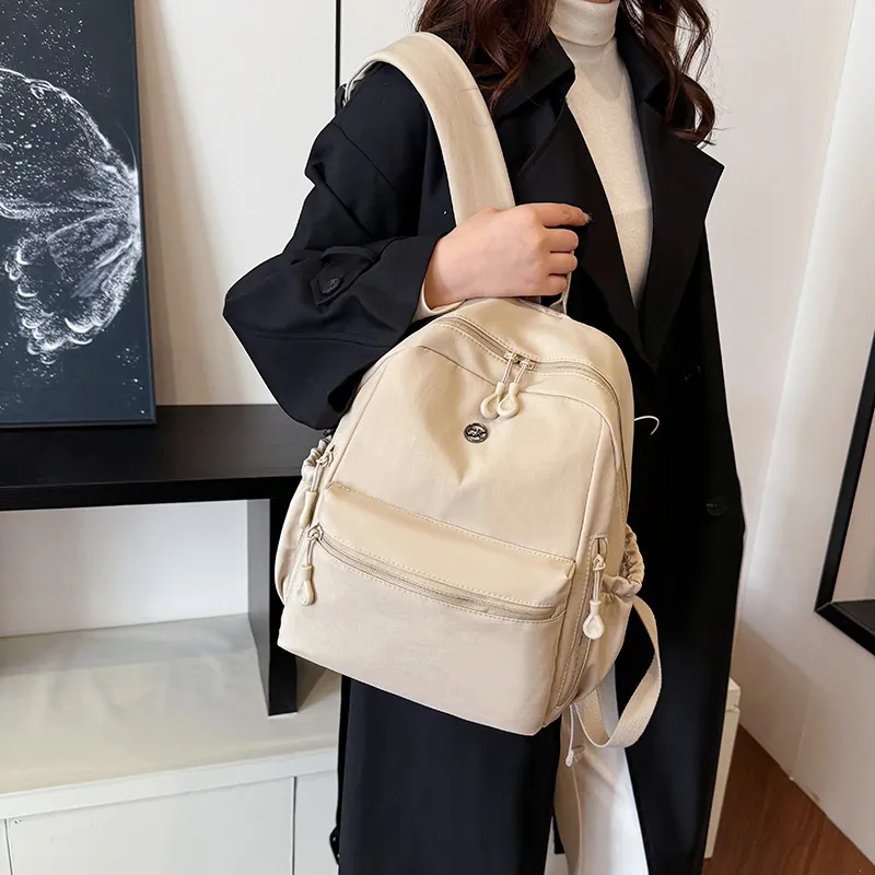 HACIN Oxford Backpack Women's Ivory/Black/Mint Green/Dusty Pink-3
