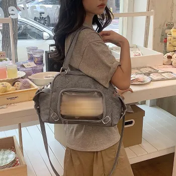 HACIN Synthetic Leather Shoulder Bag Crossbody Bag Handbag Regular Women's Gray/Black/Pink