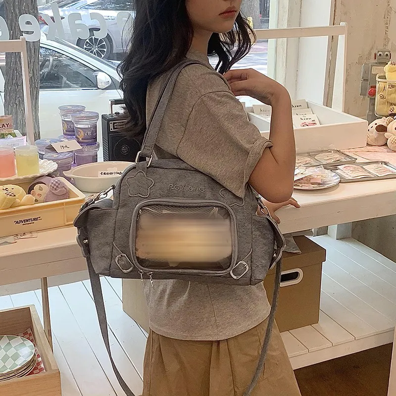 HACIN Synthetic Leather Shoulder Bag Crossbody Bag Handbag Regular Women's Gray/Black/Pink-0