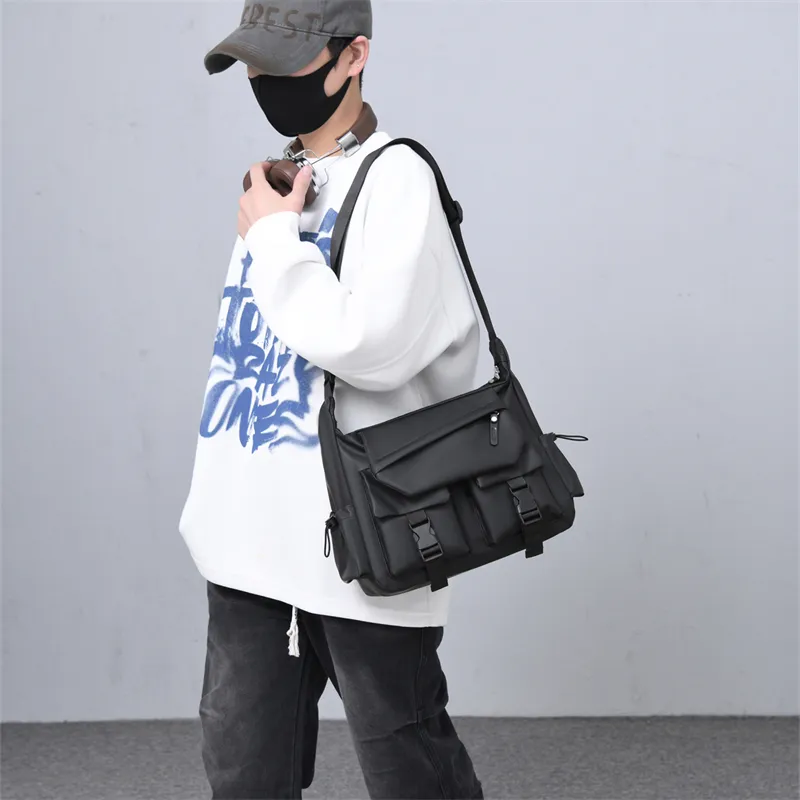 HACIN Nylon Fabric Shoulder Bag, Crossbody Bag Men's Gray/Black-6