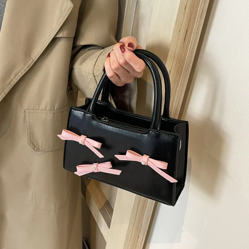 HACIN PU Handbag Regular Women's Black Pink/Black Blue/White/Silver/Pink-3