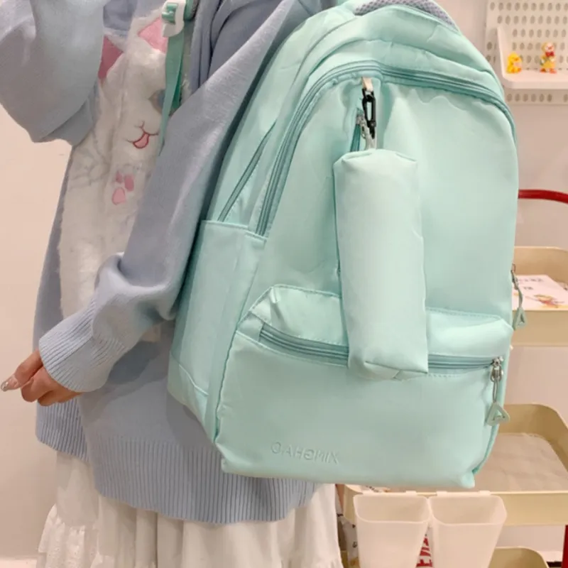 HACIN Nylon Backpack Regular Women's Pink/Green/Blue/Black-5