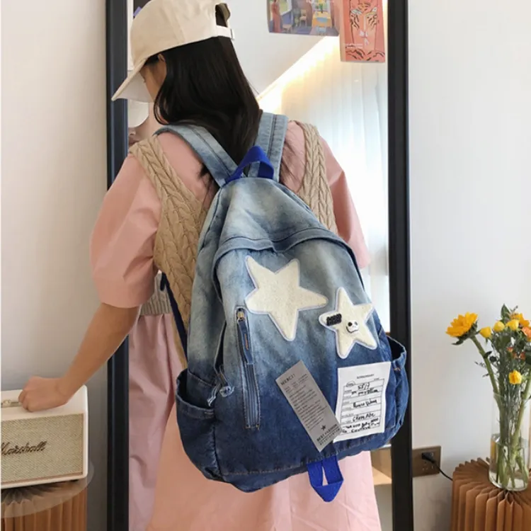 HACIN Nylon Backpack Regular Women's Black/Blue-1