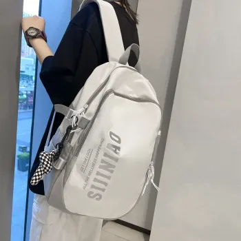 HACIN Nylon Backpack Regular Unisex Light Gray/Black/White & Orange/White & Blue/White & Purple