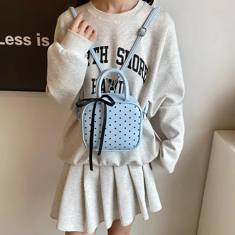 HACIN PU Backpack Regular Women's White/Yellow/Blue-9