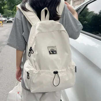 HACIN Nylon Fabric Backpack Regular Unisex Ivory/Black/Pink/Violet