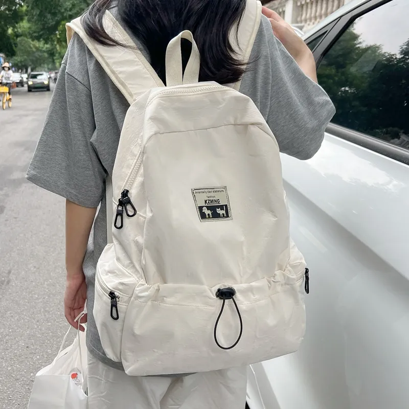 HACIN Nylon Fabric Backpack Regular Unisex Ivory/Black/Pink/Violet-0