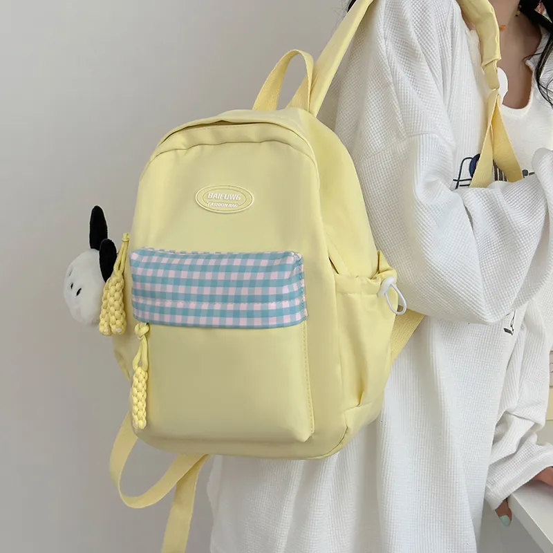 HACIN Nylon Backpack Regular Women's White/Black/Yellow/Green/Blue-5