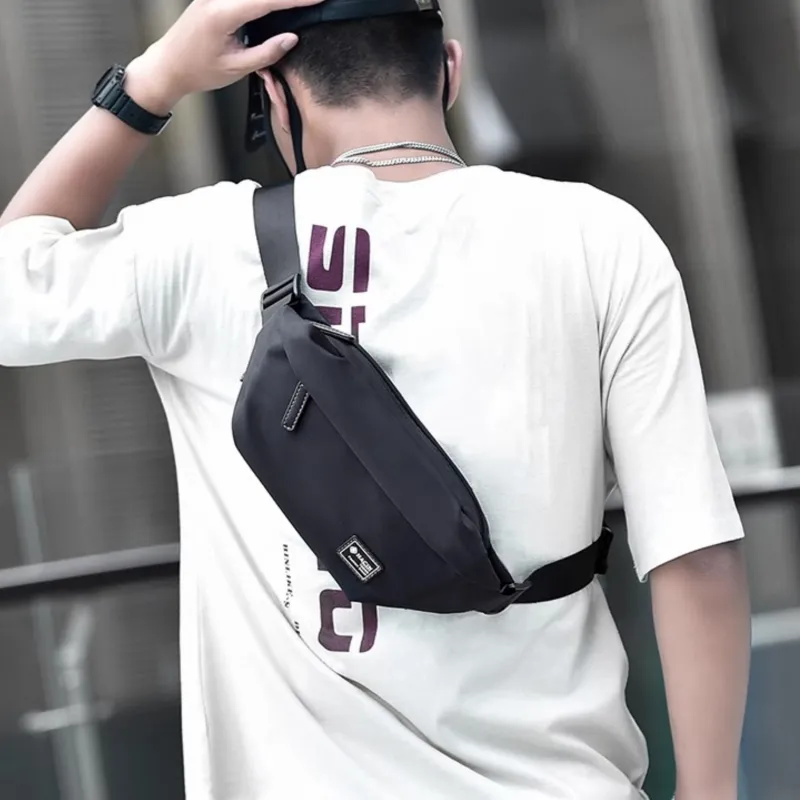 HACIN Oxford Fanny Pack Shoulder Bag Crossbody Bag Regular Men's Black/Stripes Black/Camouflage Black-1