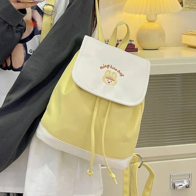 HACIN Nylon Backpack Regular Women's White/Yellow/Blue-4