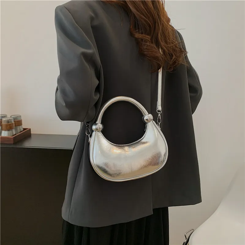 HACIN PU Handbag, Crossbody Bag Regular Women's White/Silver/Black/Laser Silver-7