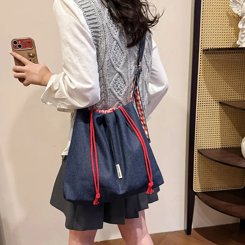 HACIN Denim Shoulder Bag Women's Red/Blue-6