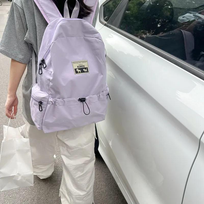 HACIN Nylon Fabric Backpack Regular Unisex Ivory/Black/Pink/Violet-5