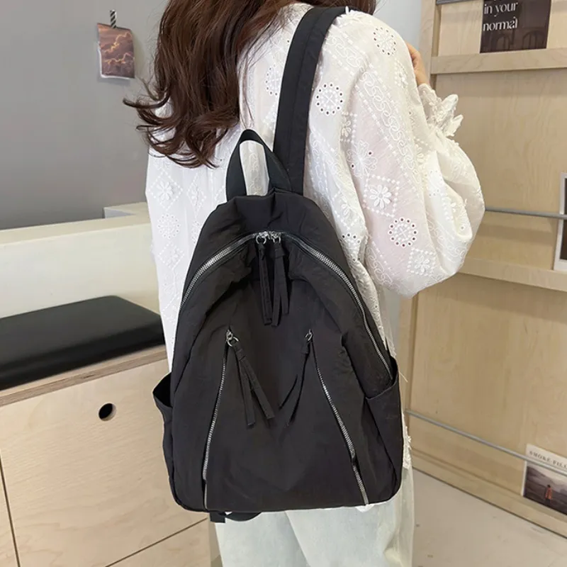 HACIN Nylon Fabric Backpacks Women's Black/Ecru/Blue-2