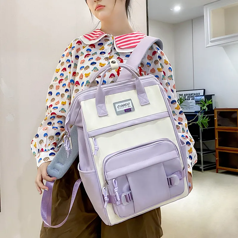 HACIN Nylon Backpack Regular Unisex Black/Purple/Khaki/Green-4