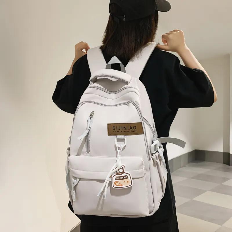 HACIN Nylon Backpack Unisex White/Black/Red/Blue-1