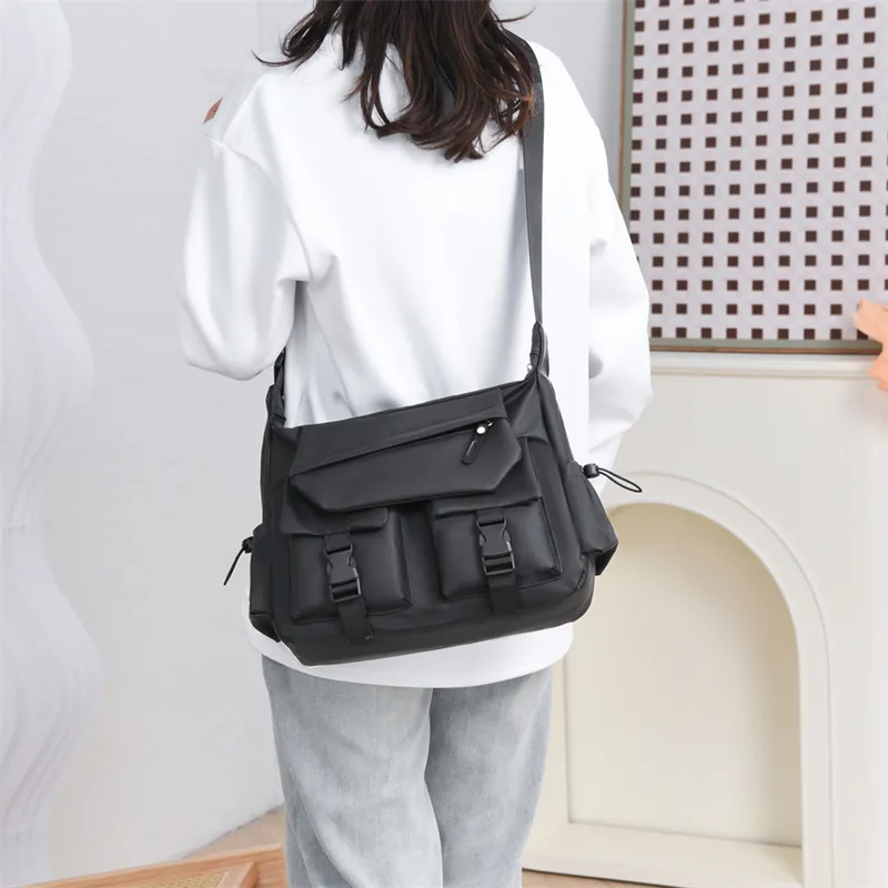 HACIN Nylon Fabric Shoulder Bag, Crossbody Bag Men's Gray/Black-9