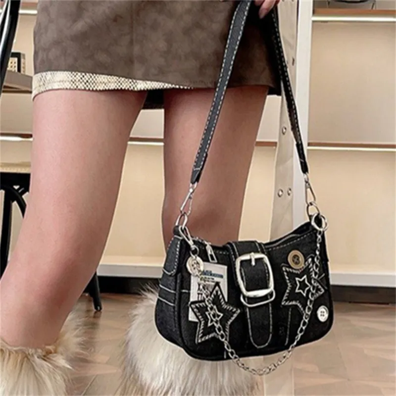 HACIN Denim Handbags Shoulder Bags Regular Women's Black/Blue-1