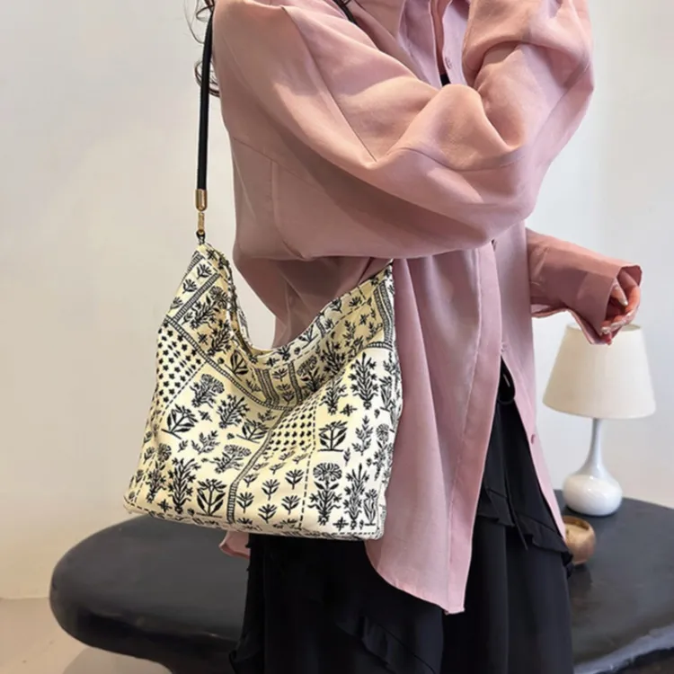 HACIN Nylon Fabric Portable Crossbody Bag Shoulder Bag Women's White/Black-1
