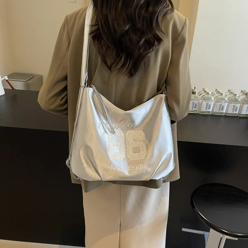 HACIN Synthetic Leather Tote Portable Crossbody Bag, Shoulder Bag Women's White/Silver/Black/Blue-3