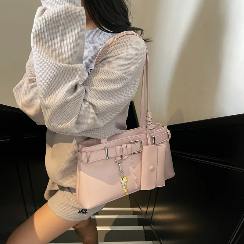 HACIN PU Shoulder Bag Women's Ecru/Silver/Black/Blue/Pink-23
