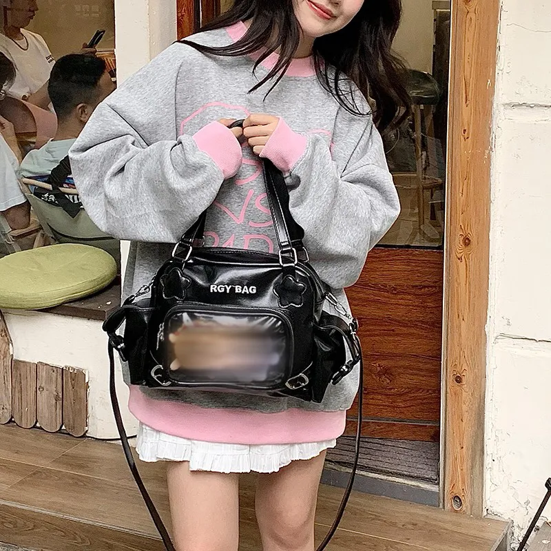 HACIN Synthetic Leather Shoulder Bag Crossbody Bag Handbag Regular Women's Gray/Black/Pink-2