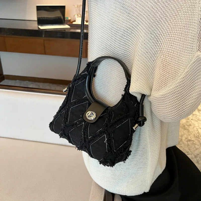 HACIN Denim One Shoulder Handbag Regular Women's Black/White/Blue/Pink-7