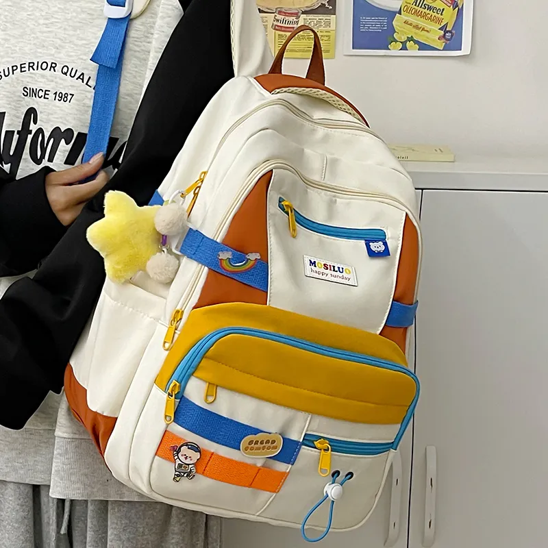 HACIN Nylon Backpack Regular Women's Black/Yellow/Blue/Pink-4