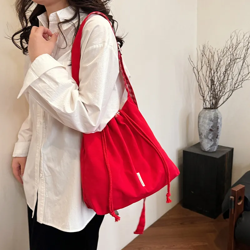 HACIN Denim Shoulder Bag Women's Red/Blue-3