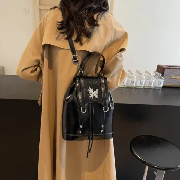 HACIN PU Backpack Regular Women's Black/Burgundy/Brown