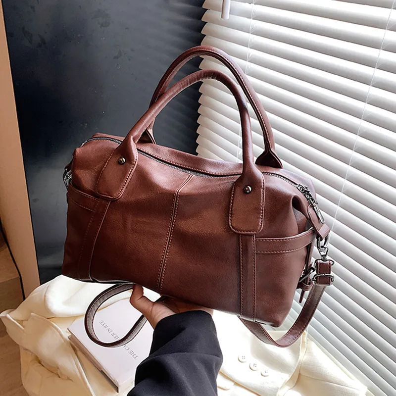HACIN PU One Shoulder Handbag Regular Women's Black/White/Coffee/Brown-5