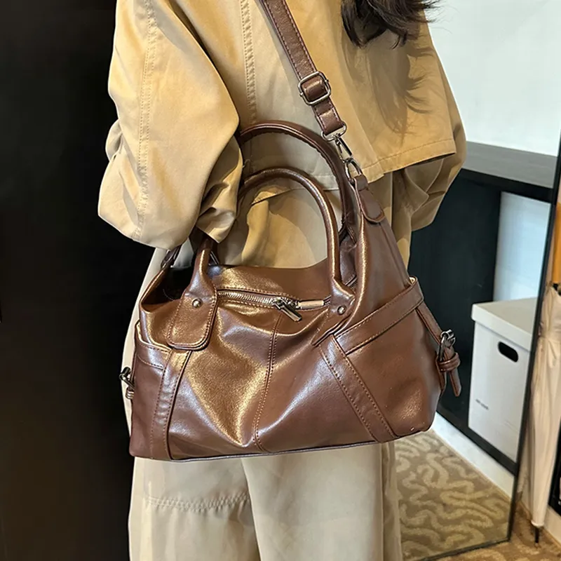 HACIN PU One Shoulder Handbag Regular Women's Black/White/Coffee/Brown-4