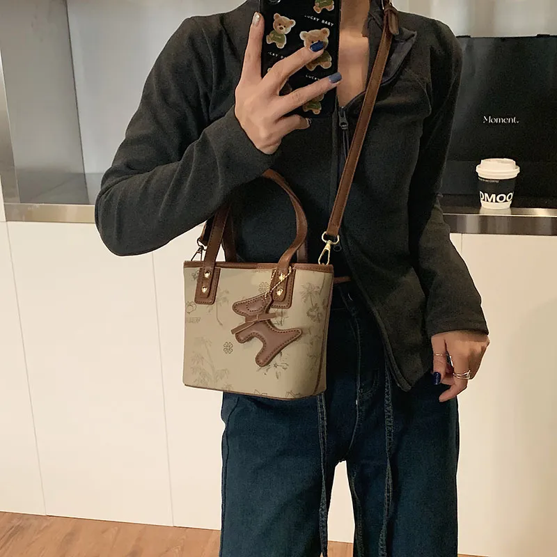 HACIN Pu Handbag, Shoulder Bag, Crossbody Bag Women's Khaki/Coffee-2