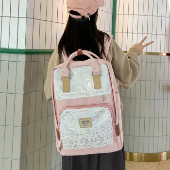 HACIN Nylon Fabric Backpack Unisex Black/Green/Blue/Pink