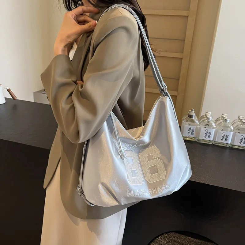 HACIN Synthetic Leather Tote Portable Crossbody Bag, Shoulder Bag Women's White/Silver/Black/Blue-5