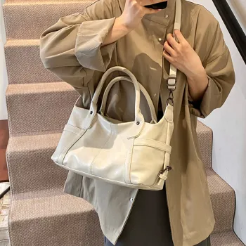 HACIN PU One Shoulder Handbag Regular Women's Black/White/Coffee/Brown