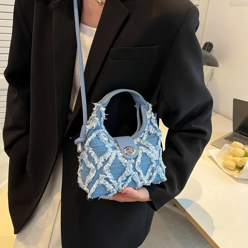 HACIN Denim One Shoulder Handbag Regular Women's Black/White/Blue/Pink-13