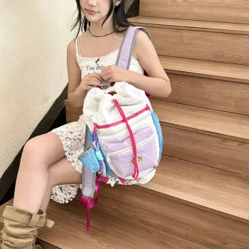 HACIN Nylon Backpack Regular Women's Purple/Green/Pink